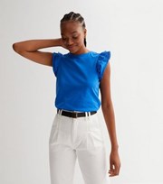 New Look Blue Round Neck Frill Sleeve Top